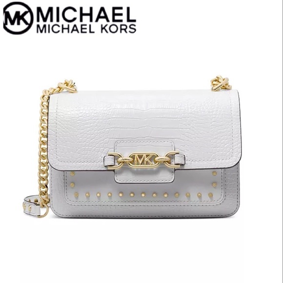 NWT MICHAEL KORS Heather Large Studded Crocodile‎ Embossed Leather Shoulder Bag - Picture 1 of 8